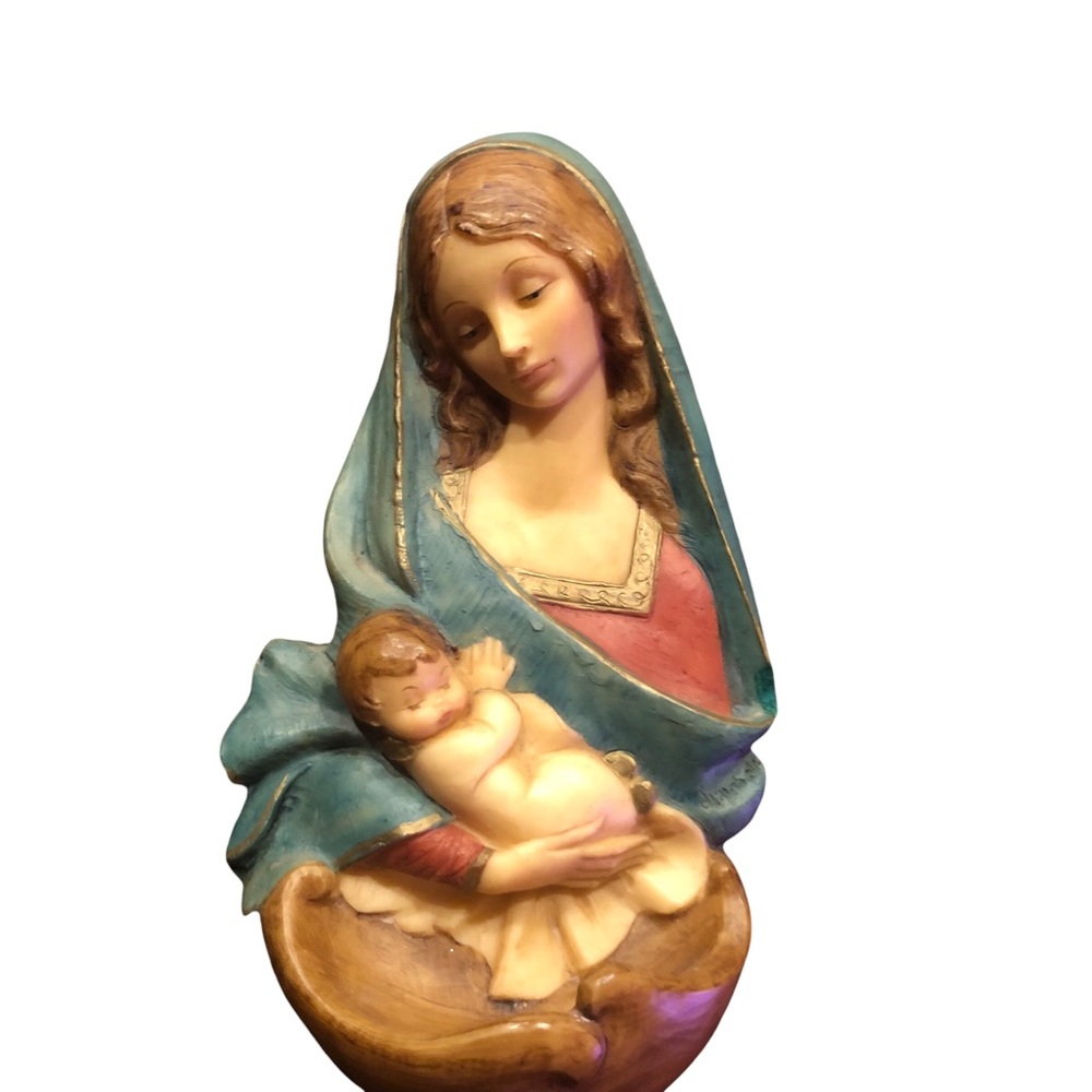 Vtg Virgin Mary Mother Madonna Baby Jesus Child 3D Wall Art Pocket Resin Plaque